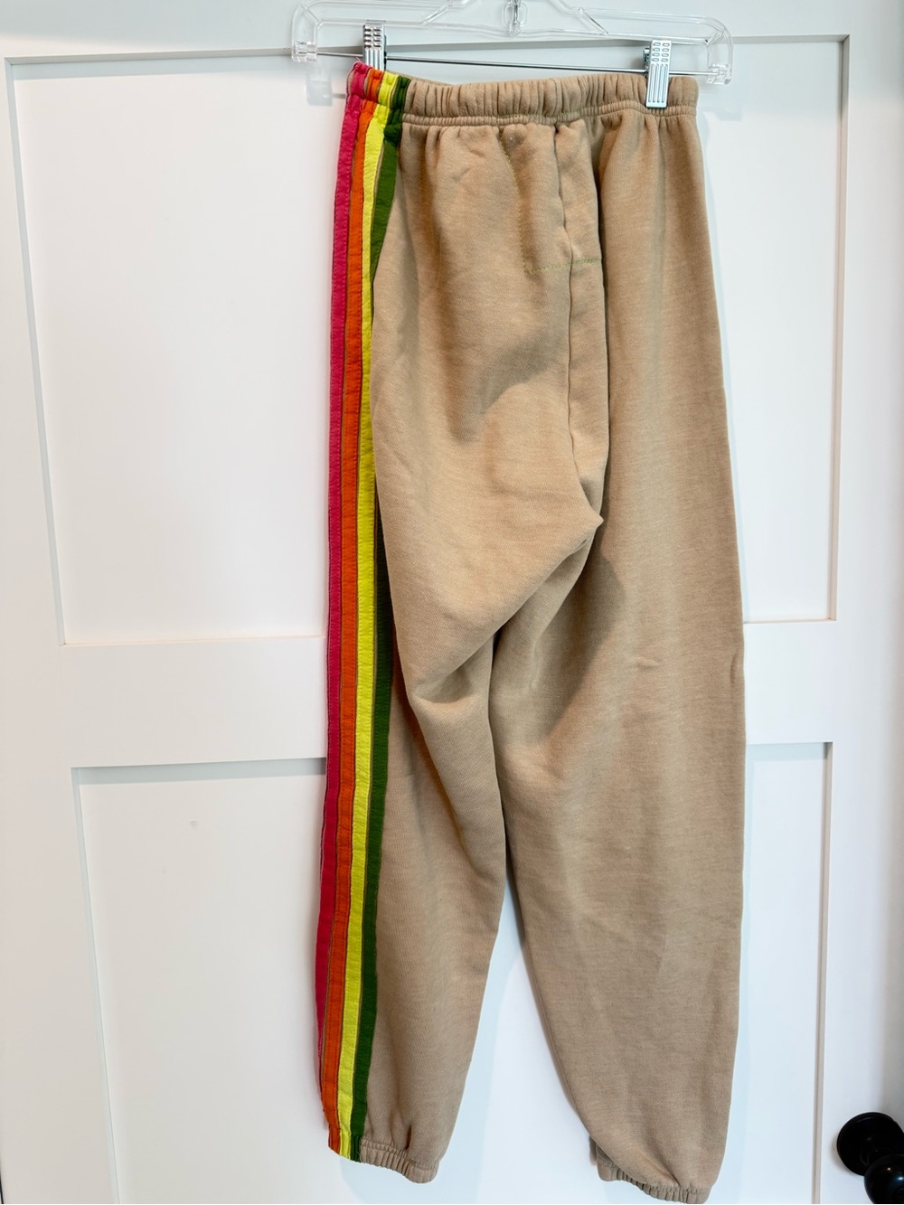 Aviator Nation Tan Hoodie and tan sweatpants with Rainbow Stripe Accents SET - Picture 8 of 9